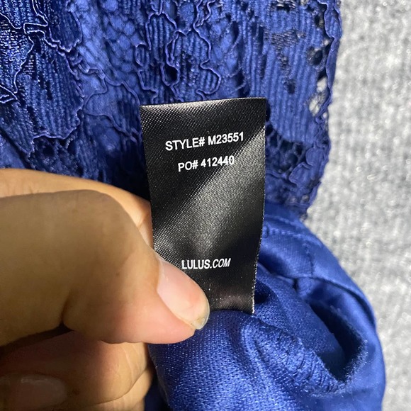 Lulus Maxi Gown Dress XS Navy Blue Lace Zenith Trumpet Hem Cocktail Formal - Picture 11 of 12